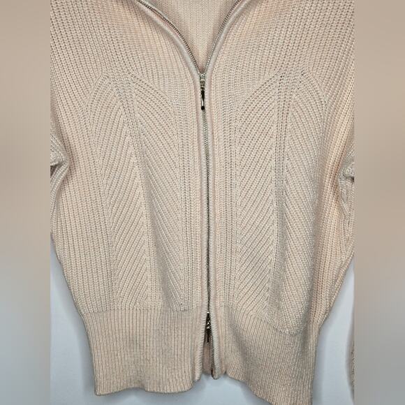 WHBM Womens Light Peach Sweater Long Sleeve Collared 2 Way Zipper Size M - Picture 3 of 9